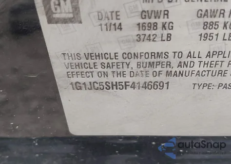 2015 Chevrolet Sonic Lt Auto z USA, uszkodzony, nr VIN 1G1JC5SH5F4146691